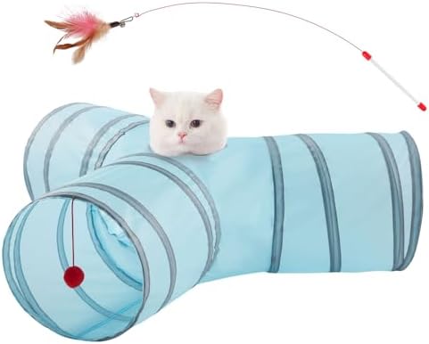 Cat Tunnels for Indoor Cats 3 Way Play Toy Kitty Tunnel Peek Hole Toy with Ball for Cat Tube Fun for Rabbits Kittens and Dogs