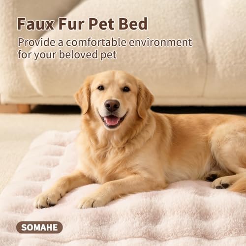 SOMAHE Plush Dog Bed Mat, Machine Washable, Large 35x27 Milky White