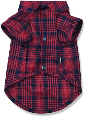 Dog Plaid Shirt for Small Dogs & Cat Snap Clothes Collared Tee Red#2 - XS