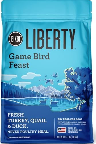 BIXBI Liberty Ancient Grains Dry Dog Food, Game Bird Feast Recipe – Fresh Meat, High Protein, Wholesome Grains – USA Made, 4 lbs
