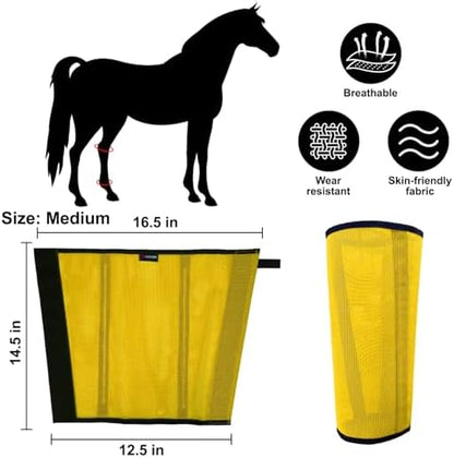 Horse Fly Boots, Breathable Mesh Protection Set of 4, Comfortable Horse Leggings, Breathable Mesh Design, Equine Supplies for Reduce Stomping, Hoof Damage & Leg Fatigue (Yellow, Medium)