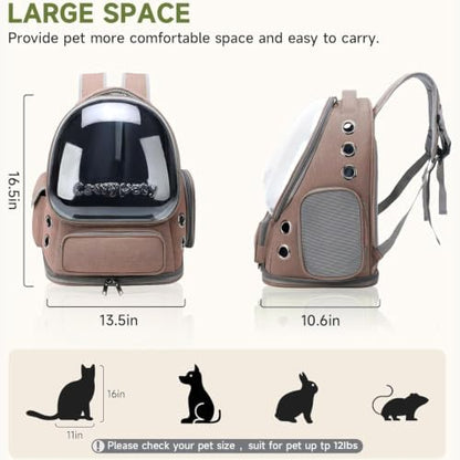 Cawypety Cat Backpack Carrier Large Space Bubble Backpack up to 12lbs Khaki