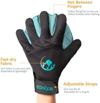 COOLJOB Patented Pet Grooming Gloves with Web, Dog Washing, Bathing, Medium