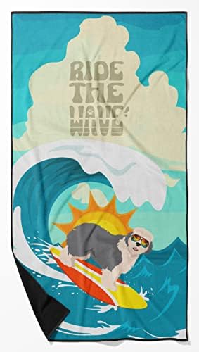 Caroline's Treasures MLM1246TWL3060 Surfer Dog Old English Sheepdog Premium Beach Towel Oversized Towel Beach Blanket, Pool, Beach Essentials, Yoga, Premium Bath Towel, Quick Dry Plush