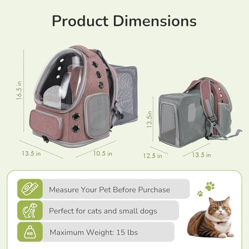 Cat Backpack Carrier for Large Cats, Expandable Cat Bubble Backpack, Dog Carriers for Small Medium Dogs, Airline Approved Pet Carrier for Travel Hiking Outdoor(Brown)