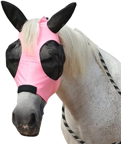 Stretchy Horse Fly Mask with Ears, Large Eye Space Pink Full