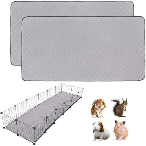 Guinea Pig Cage Liners, 24''X72'' Washable Guinea Pig Pee Pads, Non Slip Reusable Super Absorbent Guinea Pig Training Mat Bedding Fleece for Small Animals Hamster Rabbit Chinchilla Rat, 2Pack