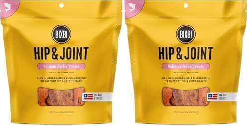 BIXBI Hip & Joint Support Salmon Jerky Dog Treats, 10 Oz - USA Made Grain Free Dog Treats - Glucosamine, Chondroitin for Dogs - High in Protein, Antioxidant Rich, Whole Food Nutrition, No Fillers