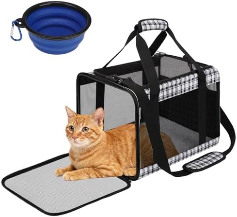 Soft Sided Cat Carrier for Large Cats Up to 20 Lbs, Collapsible Cat Bag Airline Approved with Upgrade Zipper Closures,17 * 12 * 12in Pet Travel Carrier for Small Dogs Puppy or 2 Kittens, Black