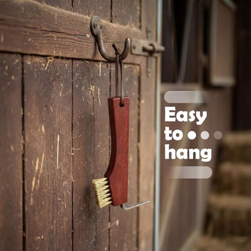 Shinylin Horse Hoof Pick with Brass Wire Brush and Wooden Grip