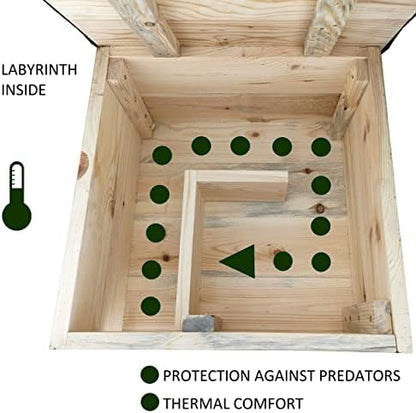LEVIATAN - Hedgehog house with wooden base, year-round house, weatherproof, Ready-to-Use, No Assembly Required, perfect for the garden, winter quarters, Burnt wood.