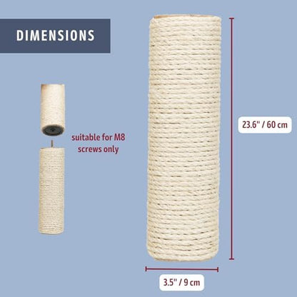 TRIXIE Replacement Sisal Post for Cat Scratching Posts, Backup Scratcher for Indoor Cat Furniture, Trees and Towers, 3.5 in x 23.6 in (9 x 60 cm)