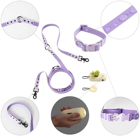 WLK1005H-5SET Luna Medium 8FT Adjustable 6-in-1 Waterproof Hands-Free Leash and Collar with LED Flashlight, Bag Dispenser, and Poop Bag Holder, Bramble