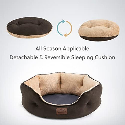 Bedsure Small Dog Bed Washable,Round Cat Beds for Indoor Cats,25in Brown