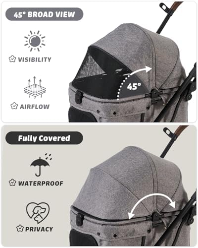 797Audio Dog Stroller for Small Medium Dogs, Pet Stroller for Cats Puppy Up to 121lbs,Foldable,One Click Folding,4 Wheel Shock Absorption,Adjustable Canopy with Sun Shades,Removable Washable Pad(Grey)