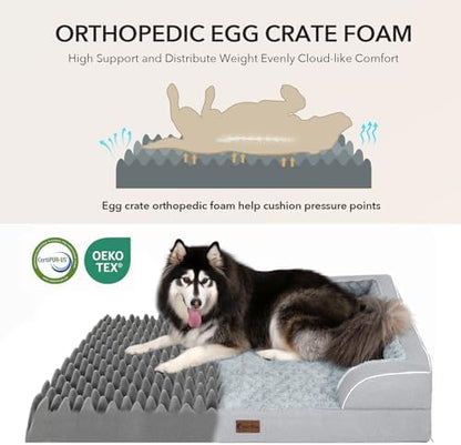 Orthopedic Dog Bed for Extra Large Dogs, 48x30in, Light Grey