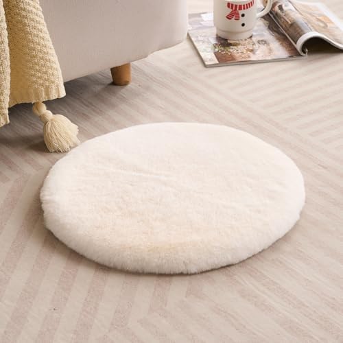 SHENGOCASE 2-Pack Round Faux Rabbit Fur Pet Bed Cushion Pad, 23.6 Inch, Cat Tree Tower Replacement Mat for Cat Dog House Cage Crate Kennel (Cream)