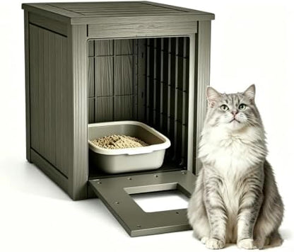 Cat Litter Box Enclosure, Weatherproof Multi-Use Resin Hidden Litter Cabinet, Indoor Outdoor Anti-Scratch Pet Litter Box Furniture, Tool-Free Assembly & Easy Clean, Gray