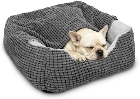 GASUR Dog Beds for Large Medium Small Dogs, Rectangle Cave Hooded Blanket Puppy Bed, Luxury Anti-Anxiety Orthopedic Cat Beds for Indoor Cats, Warmth and Machine Washable (25 inches, Grey)