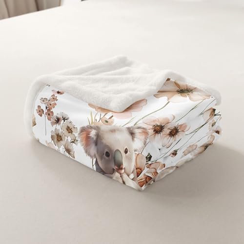 Erosebridal Kawaii Koala Blankets and Throws 40"x50",Mushroom Koala Blanket Throw for Girls Boys,Cute Animal Print Fleece Blanket Farmhouse Floral Plant Fuzzy Blanket for Bed Sofa Decor