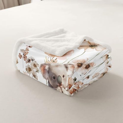Erosebridal Kawaii Koala Blankets and Throws 40"x50",Mushroom Koala Blanket Throw for Girls Boys,Cute Animal Print Fleece Blanket Farmhouse Floral Plant Fuzzy Blanket for Bed Sofa Decor