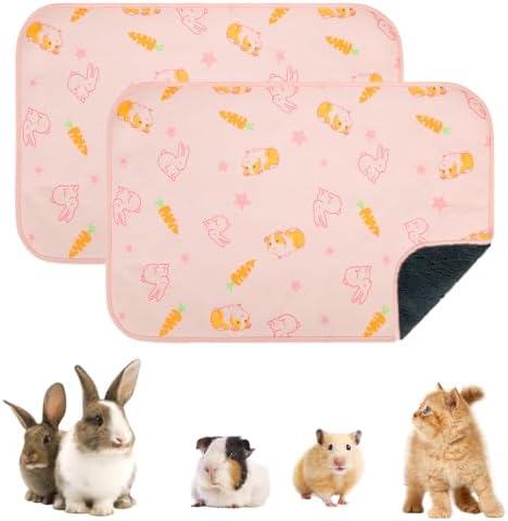 Homimp 2 Pack Guinea Pig Cage Liners,Washable Small Animal Bedding,Waterproof Reusable & Anti Slip Guinea Pig Pee Pad Fast and Super Absorbent Mat for Small Animal Rabbit Bunny Hamster,Pink 16"x24"