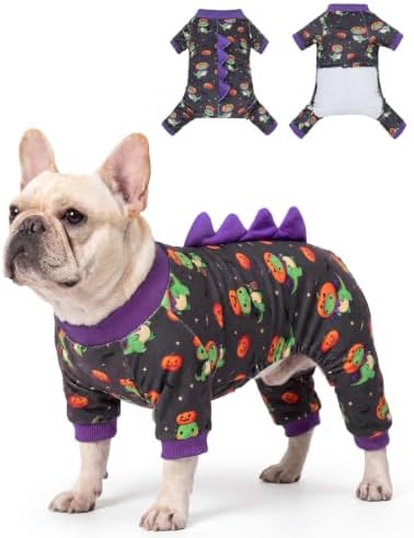 CuteBone Dinosaur Costume Halloween Dog Pajamas, Stretchy Spandex Crystal Velvet Sleepwear Coat for Small Dogs, Soft & Warm Pet Outfit Clothes for Cold Weather, Cozy Pullover Design COSP24L