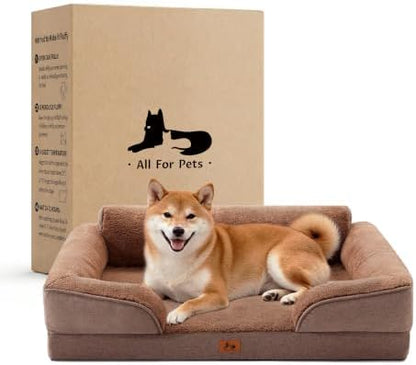 Orthopedic Dog Beds for Medium Size Dogs, Waterproof Egg-Crate Foam Pet Couch Bed with Soft Sides, Non-Slip Dog Sofa with Fleece Removable Washable Cover, 35" L Supportive Pet Sofa, Brown