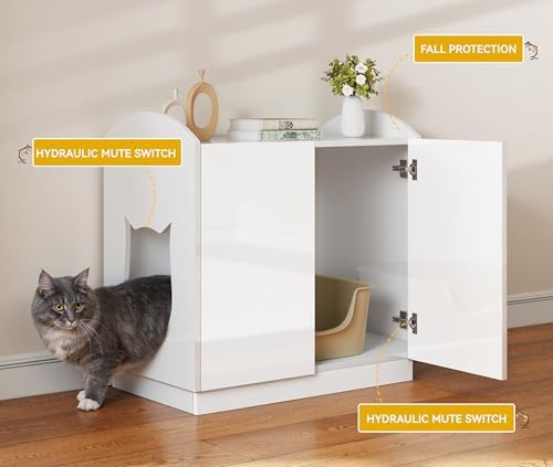 DWVO Large Hidden Litter Box Furniture with Hooks