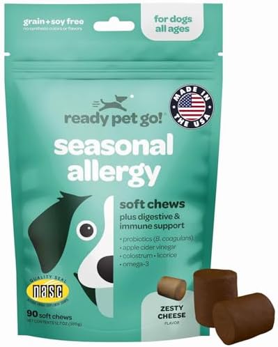 Immunity Boosting Dog Allergy Chews | Delicious and Soothing Hot Spot & Dog Itch Relief Chew for Seasonal Allergy Relief with Probiotics ACV Alaskan Salmon Oil & Colostrum for Dogs | 90 Chews