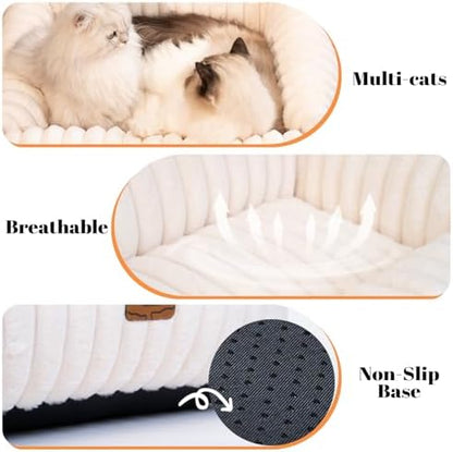 CHEERPALS Cat Couch Bed for Indoor Cats Fluffy Cat Sofa Recliner with Removable Washable Cover Cute Pet Lounge Suitable for Puppy Kitten (Off-White)