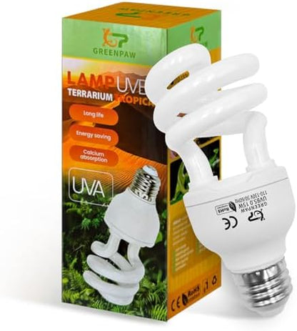 UVB Reptile Light, 5.0 15W UVA UVB Light for Reptiles, Spiral Compact Fluorescent UVB Bulb for Chameleons Tortoise Iguanas and Snakes