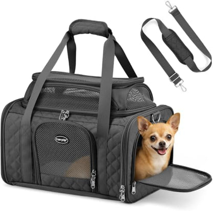 Pet Carrier Airline Approved 18x13x9.5 in, Soft-Sided Top-Expandable, Black