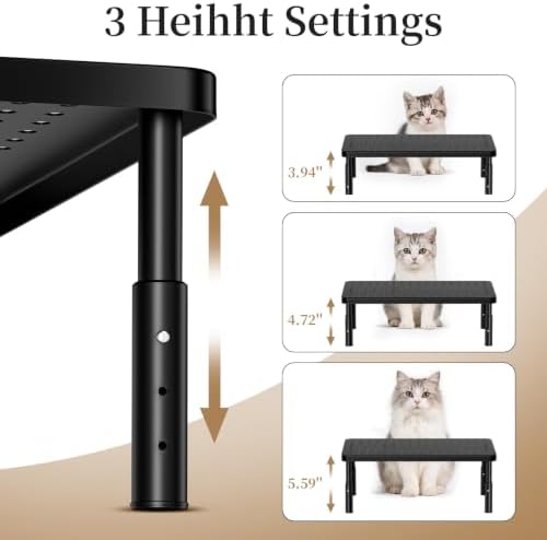 Adjustable Automatic Cat Feeder Stand - Elevated Cat Feeder Stand with 3 Height Settings, Fits Most Automatic Feeders & Tradition Bowls, Raised Pet Feeding Table Station for Cats & Small Dogs - Black
