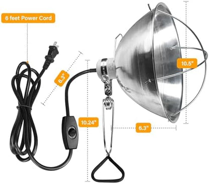 Simple Deluxe Clamp Lamp Light with Ceramic Base, 10.5 Inch Aluminum Reflector and 6 Feet Power Cord for Heat Lamp & Work Light, 1-Pack