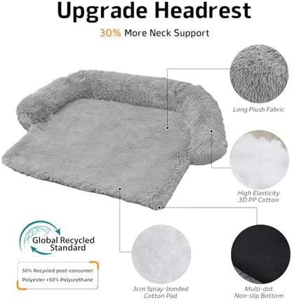 GGIB Calming Dog Bed Fluffy Plush Dog Mat for Furniture Protector with Removable Washable Cover for Large Medium Small Dogs and Cats (Large, Grey)