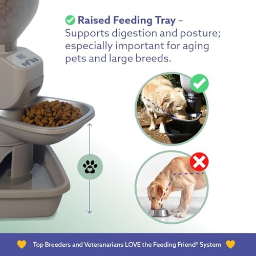 Feeding Friend® Automatic Dog & Cat Food Feeder with Water Dispenser, Smart Pet Feeder with Portion Control, OLED Display, Anti-Jam Design, Battery Operated, Medium Pets 15–30 lbs, Taupe