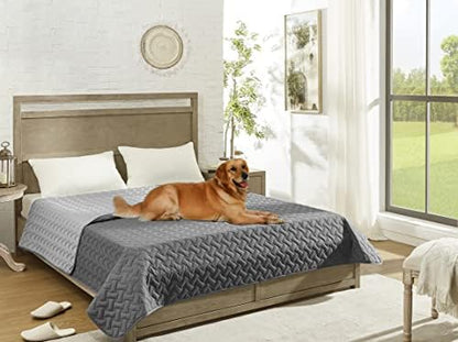 gogobunny 100% Double Sided Waterproof Dog Blanket Soft Pet Bed Cover Reversible Protect Furniture Couch Sofa Car for Puppy Cat Kids (Dark Grey/Light Grey, 82x102 Inch (Pack of 1))