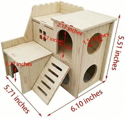 Multi-Chamber Wooden Hamster Hideout, House and Cage Accessory, Model 1