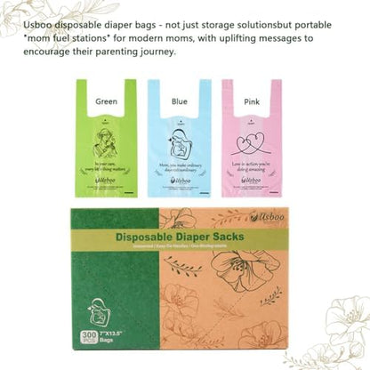 USBOO Disposable Diaper Bags, 300 Count, Rainbow