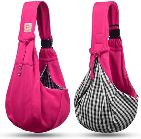 TOMKAS Dog Sling Carrier for Small Dogs Puppy Carrier for Small Dogs (Rose red, Adjustable Strap for 3-10 lbs & Zipper Pocket)