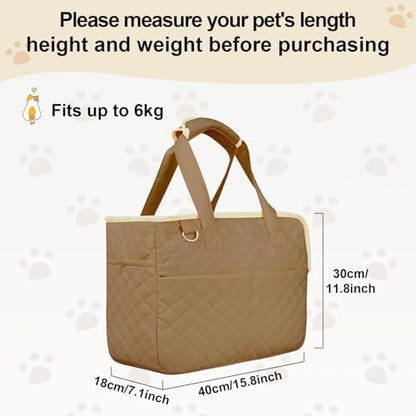 YooxArmor Dog Purse Carrier for Small Dogs & Cats, Foldable Soft Tote for 5-14lbs Pets, Large Pockets, Safety Leash & Removable Mat for Walking Shopping Outdoor, Khaki
