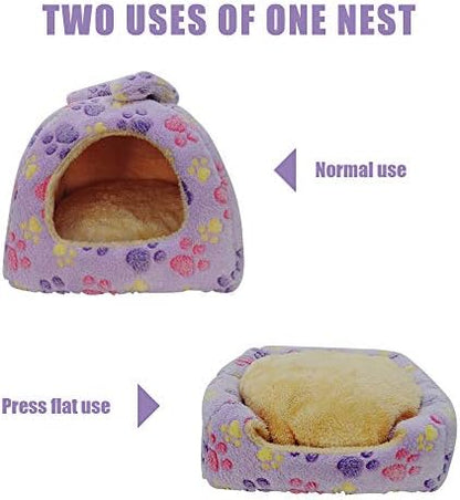 HOMEYA Small Animal Pet Bed, Sleeping House Habitat Nest for Guinea Pig Hamster Hedgehog Rat Chinchilla Hideout Bedding Snuggle Sack Cuddle Cup Cage Accessories with Washable Mat- XL(Purple)