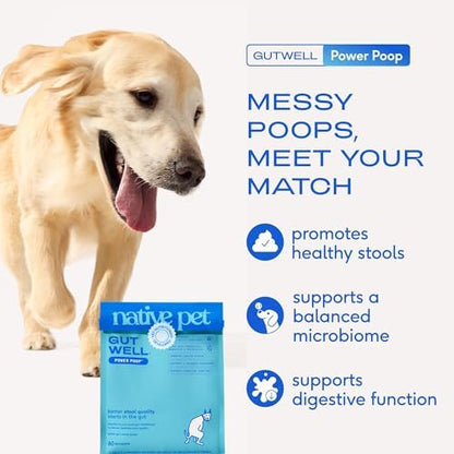 Native Pet GutWell Power Poop - Digestive Support & Fiber for Dogs - Promotes Healthy Stools, Supports Balanced Microbiome & Digestive Function - Triple-Biotic Blend & M-Fiber - 60 Scoops