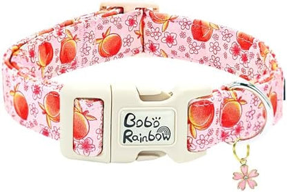 Dog Collar-Cute Pink Peach Print Adjustable Pet Collars Spring Comfortable Cotton Puppy Collar Gift for Medium Dogs