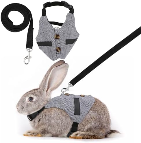 Rabbit Vest Harness and Leash Set Adjustable Formal Suit Style for Bunny Kitten Small Animal Walking (L)