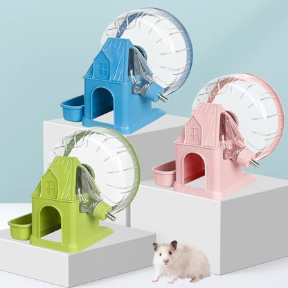 Vannon 4 in 1 Quiet Hamster Exercise Wheel, Multi Functional Hamster House with Running Wheel, Water Bottle, Food Bowl and Hideout, Small Animals Exercise Running Toys for Hamsters Gerbils Mice, Blue