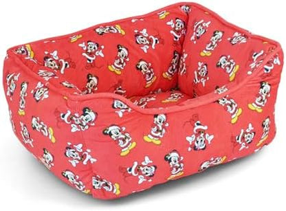 Disney Dog Bed, Holiday Santa Mickey and Minnie Poses Scattered Red, Cuddler