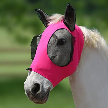 Harrison Howard Super Comfort Stretchy Fly Mask Large Eye Space with UV Protection Soft on Skin with Breathability Rose Pink XL Extra Full Size