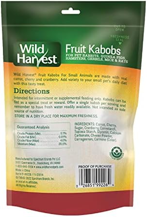 Wild Harvest Fruit Kabobs, 6 Count, for Pet Rabbits, Guinea Pigs, Hamsters, Gerbils, Mice and Rats